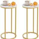 C Shaped End Table, Couch Side Tables for Living Room, Round Sofa End Table with Metal Frame, Small Wooden Snack Table for Bedroom, Small Spaces, Easy Assembly (Gold,2pcs)
