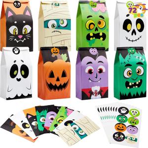 JOYIN 72PCS Halloween Treat Bags, Candy and Goodie Bags, 6 Styles with Stickers, Party Supplies for Kids Halloween Party Favors Exchange, Holiday Pastries Supplies