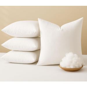 Square Pillow Inserts (Pack of 4, 16"x16", White, Polyester) - Indoor Decorative Throw Cushions for Sofa, Bedroom & Lounge - Plush Back Support & Home Dcor Accent