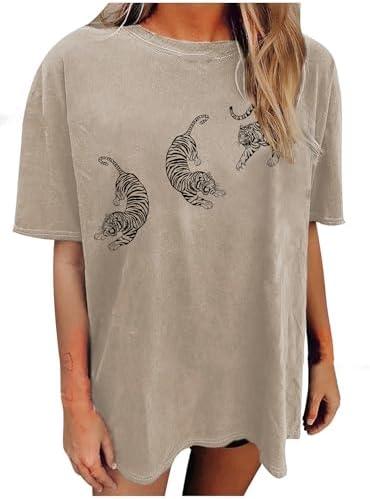 Avanova Women Tigers Graphic Oversized Tee Top Short Sleeve Loose Crewneck Summer T-Shirt, Size XXXL, haki Tiger