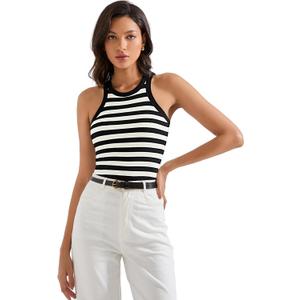 SUUKSESS Women Padded Cotton Ribbed Tank Tops High Neck Racerback Basic Tops (Black, M)