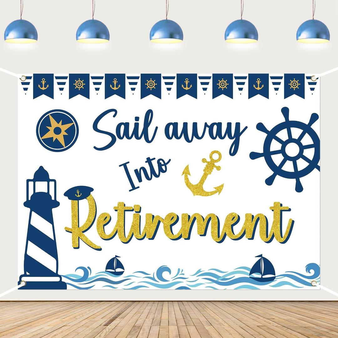 Nautical Retirement Party Decoration Sail Away into Retirement Backdrop Navy Ship Anchor Rudder Pattern Photography Background for Sailor Men Sailing into Retire Party Supplies 7 * 5ft