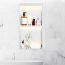 24 x 12 Inch LED Light Shower Niche Stainless Steel Niche No Tile Needed with Light Double Layer Recessed Wall Niche Insert Shower Niche Shower for Bathroom Storage(Silver)