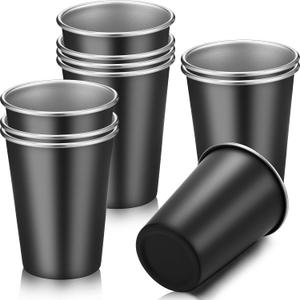 10 Packs Stainless Steel Cups Unbreakable 16 oz Metal Cup for Drinking Black Shatterproof Water Tumblers Stackable Tumbler for Birthday Party Camping Bar Travel Restaurant Outdoors Supplies