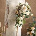 Ling's moment Intimate Brown Bridal Bouquet Cascading, Beige Wedding Bouquets for Bride, 13 Inch Bride Bouquets for Wedding Artificial Flowers Bouquets