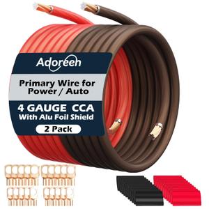 4 Gauge AWG Power/Ground Wire Cable 10 Ft Black+10 Ft Red, High Power Shielded CCA Soft Automotive Welding Battery Wiring Kit,for Car Audio Amp Speaker RV Trailer Marine Solar+ Lugs&Heat Shrink Tubes