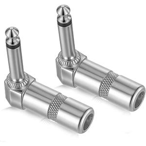2-Pack Premium 1/4 Inch Right Angle Guitar Cable Adapter 90 Degree 6.35mm 1/4" TS Male to Female Mono Heavy Duty Metal Connector for Bottom Plug Guitar/V-Shape Guitar/Front Facing Jack Guitar
