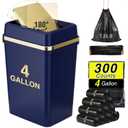 Bathroom Trash Can with Lid 4 Gallon Trash Can with Swing Lid Navy Blue Small Garbage Can Bathroom Garbage Can with 300 Counts Trash Bags for Kitchen Bedroom Office