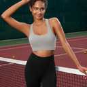 SONGSKY Sports Bras for Women, Medium-High Support Strappy Padded Running Sports Bras with Removable Cups (Gray, M)