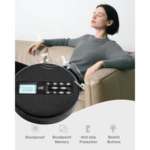 CD Player Portable with Speakers  Rechargeable Personal CD Player for Car and Home, Small Fabric Music Player with Backlit Display, AntiSkip, AUX/USB Port  Ideal for Audiobooks & Gifts