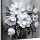 Bathroom Canvas Wall Art, Bathroom Wall Decor,Landscape for Living Room, Bedroom,Office, Gray and White Blue Flower Wall Decoration,18"x18"inches