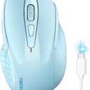 TECKNET Wireless Mouse (BT5.0/3.0 & 2.4G) Rechargeable 4800 DPI Silent USB A & Bluetooth Mouse 6 Buttons, Wide Compatibility - Lightblue