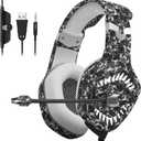 PunnkFunnk Onikuma K1B PRO Stereo Gaming Headset with Mic, Controls and LED Light for PC, PS4, Xbox and Mobiles (Camo Grey) (K1B Pro Camo Grey)