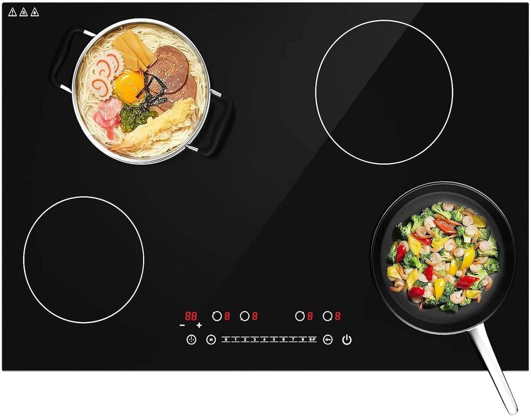 Induction Cooktop 30 Inch, GTKZW 6400W Electric Cooktop 4 Burners 220v,Built-in Electric Stove Top, LED Touch Screen, 9 Heating Level, Kid Safety Lock, Keep Warm Function,Hardwired, no Plug