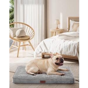 OhGeni 30 Inch Orthopedic Waterproof & Machine Washable Dog Bed for Small Medium Pets, Suitable for Crates, 25D Egg Crate Foam, Non-Slip Bottom & Removable Cover, Invisible Zipper(Gray) (30"L x 20"W x 3"Th (Crate-Friendly), 01-Gray)