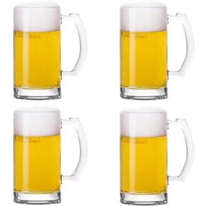 Heavy Beer Mugs Set, 16oz Glass Mugs With Handle, Beer Glasses For Freezer, 500ml Beer Drinking Glasses, Traditional Stein For Bar, Alcohol, Beverages,Coffee, Teas, Set of 4