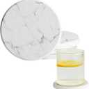 Stone Coasters for Drinks, Set of 4 (Dia. 4 in), Quick Absorbent Diatomaceous Earth Coaster with Aesthetic Marble Pattern, Desk & Coffee Table Decor, House Warming Gifts New Home - White
