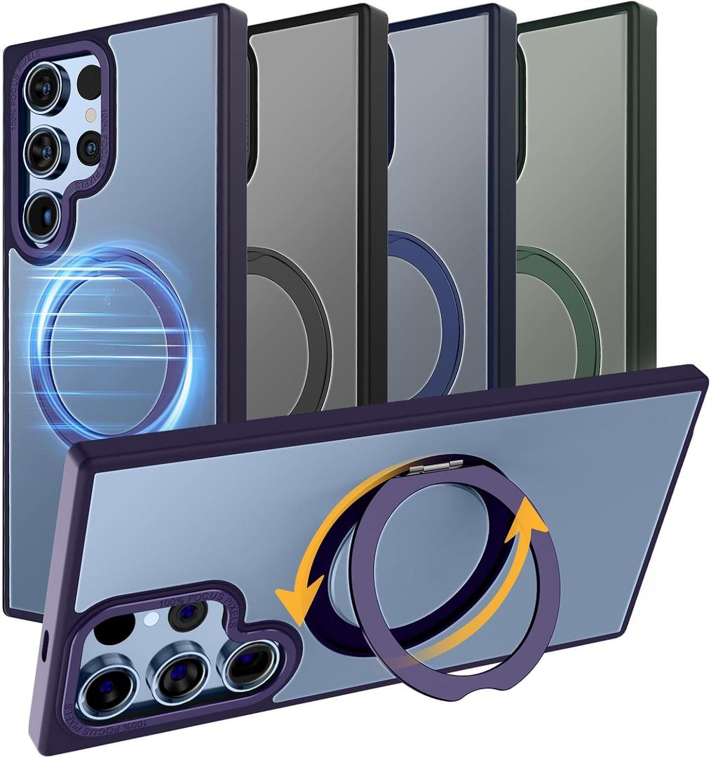 MAGIC JOHN Magnetic Case for Samsung Galaxy S22 Ultra Case [Compatible with Magsafe] [with 360 Rotatable Magnetic Metal Stand][Military Grade Shockproof] Anti Yellowing,Purple