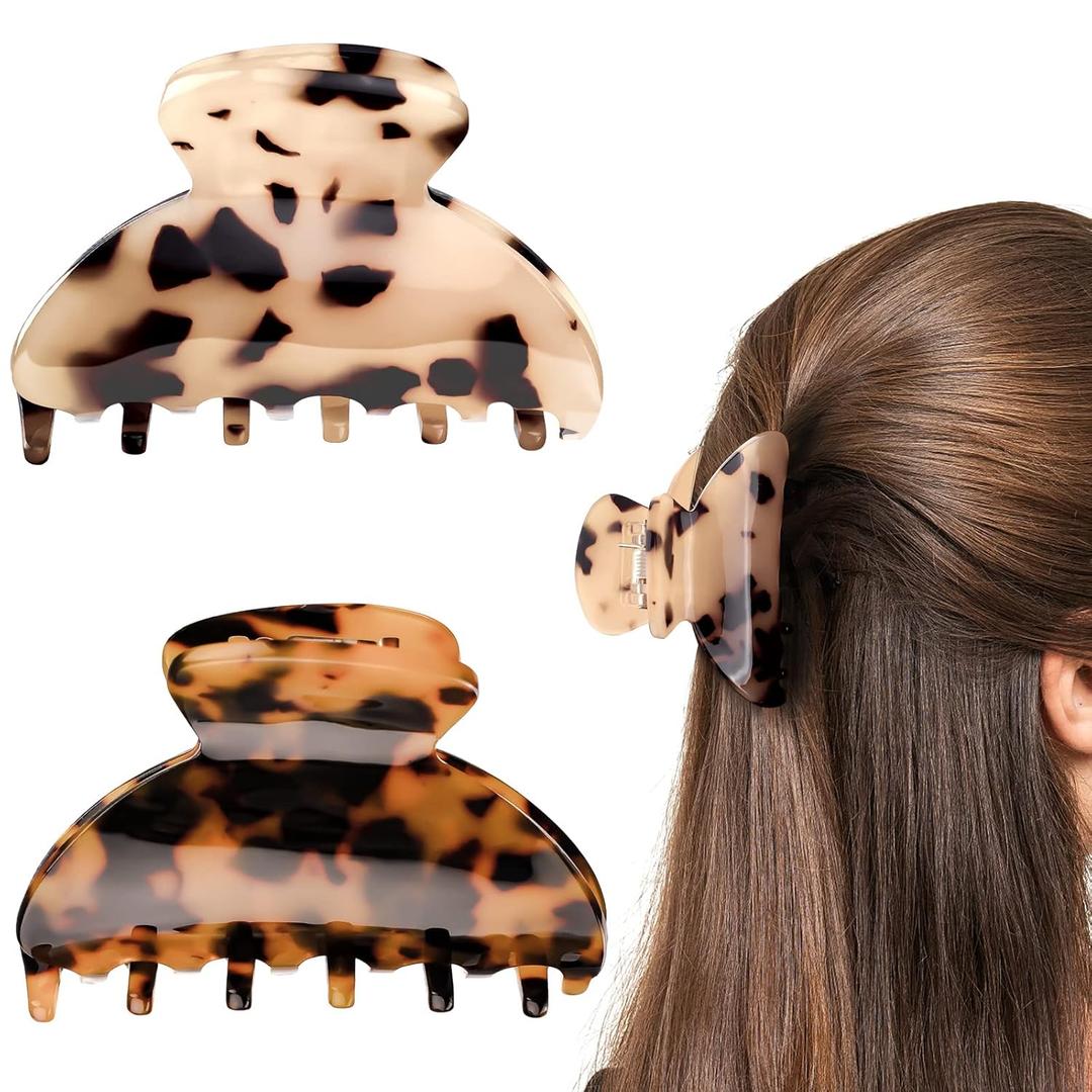 2PCS 2.75 inches Hair Claw Banana Clips tortoise Barrettes Celluloid French Design Barrettes celluloid Leopard print Small Fashion Accessories for Women Girls(SET4) (2 Count (Pack of 1)