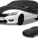Universal Car Cover Waterproof All Weather 210D-PU, UV Sun Rain Protection, Fits for Sedan Length Up to 177", with Left Side Zipper, Black