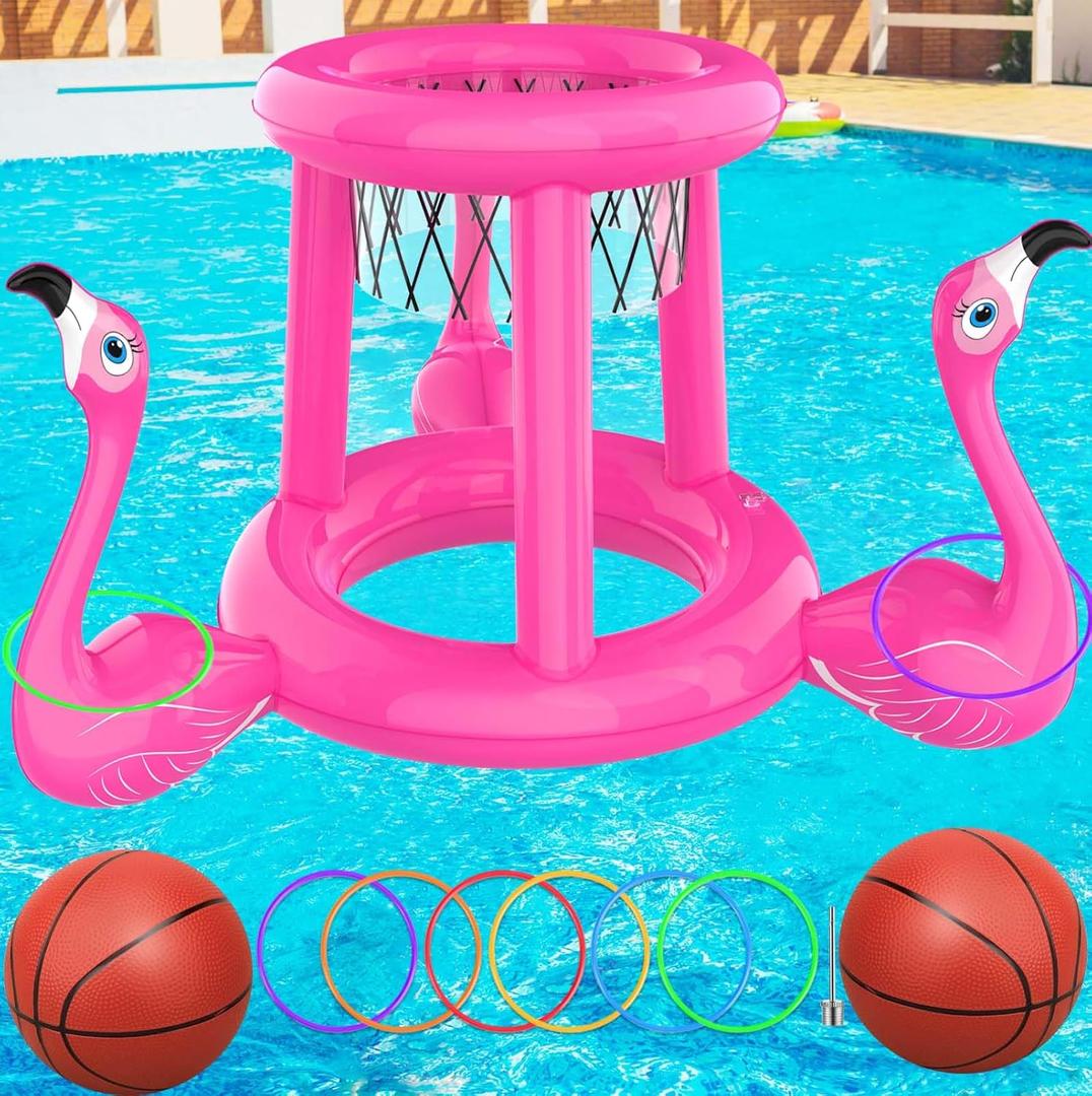 Pool Floats Toys Set, 2-in-1 Floating Basketball Hoops & Pool Ring Toss, Fun Summer Water Games for Kids Ages 8-12