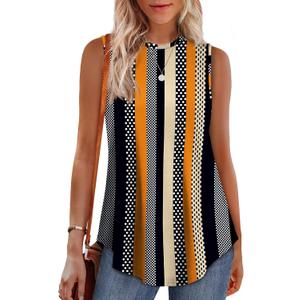 OFEEFAN High Neck Tank Tops for Women Loose Fit Sleeveless Top Summer Clothes Womens Tunic Tops to Wear with Leggings, B-pattern Stripe Spot, XX-Large