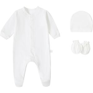 FITFIFTH POD Newborn 0~3Months Baby Girls Thanksgiving Outfit Infant White Footie Romper 100% Pure Cotton Comfortable Rompers Long Sleeve Jumpsuit