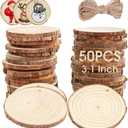 AerWo Natural Wood Slices Christmas Ornaments, 50 Pcs 2.7-3.1 Inches Small Wood Slices with Holes, Round Plain Wooden Circle Ornaments Blanks for DIY Crafts Unfinished Xmas Wooden Ornament