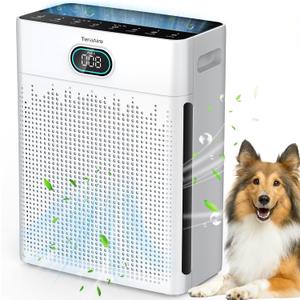 Air Purifiers for Home, PM 2.5 Air Quality Monitor Cover Up to 2200 Ft with Pet mode, Timer, HEPA Air Purifier with Washable Pre-filter, Fragrance Sponge for Smoke, Odor, Dander, Pollen (Black)