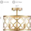 WUZUPS Chandelier 3-Light Vintage Farmhouse Semi-Flush Mount Ceiling Light Lighting Fixture for Foyer Bedroom Hallway Storage Room Kitchen Bathroom, H 9.8" x W 12.4", E12 Base, Gold