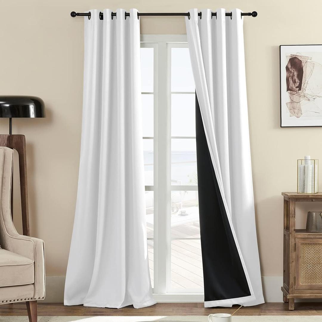 100% Blackout Curtain Panels, 84 inches 2 Panel Sets, Heat and Full Light Blocking Drapes with Grommets for Bedroom, Thermal Insulated Window Treatment Drapes for Nursery (Greyish White, 52Wx84L)