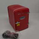 Frigidaire Red Mini Personal Fridge Cooler, 1 Gal Capacity fits Six Cans, Includes Plugs for Home Outlet & DC Charger - 9.9" D x 7.1" W x 10.6" H