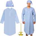 Toulite 4 Pcs Men's Pajama Set Includes Men's Nightshirt Night Sleeping Cap Candle Holder and Candle for Halloween Christmas(X-Large)