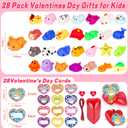 28 Pack Valentines Day Gifts for Kids Classroom Mochi Squishes Fidget Toys Filled Heart & Valentines Day Cards for Kids School, Valentines for Class Exchange Gifts School Party Favors for Boys Girls