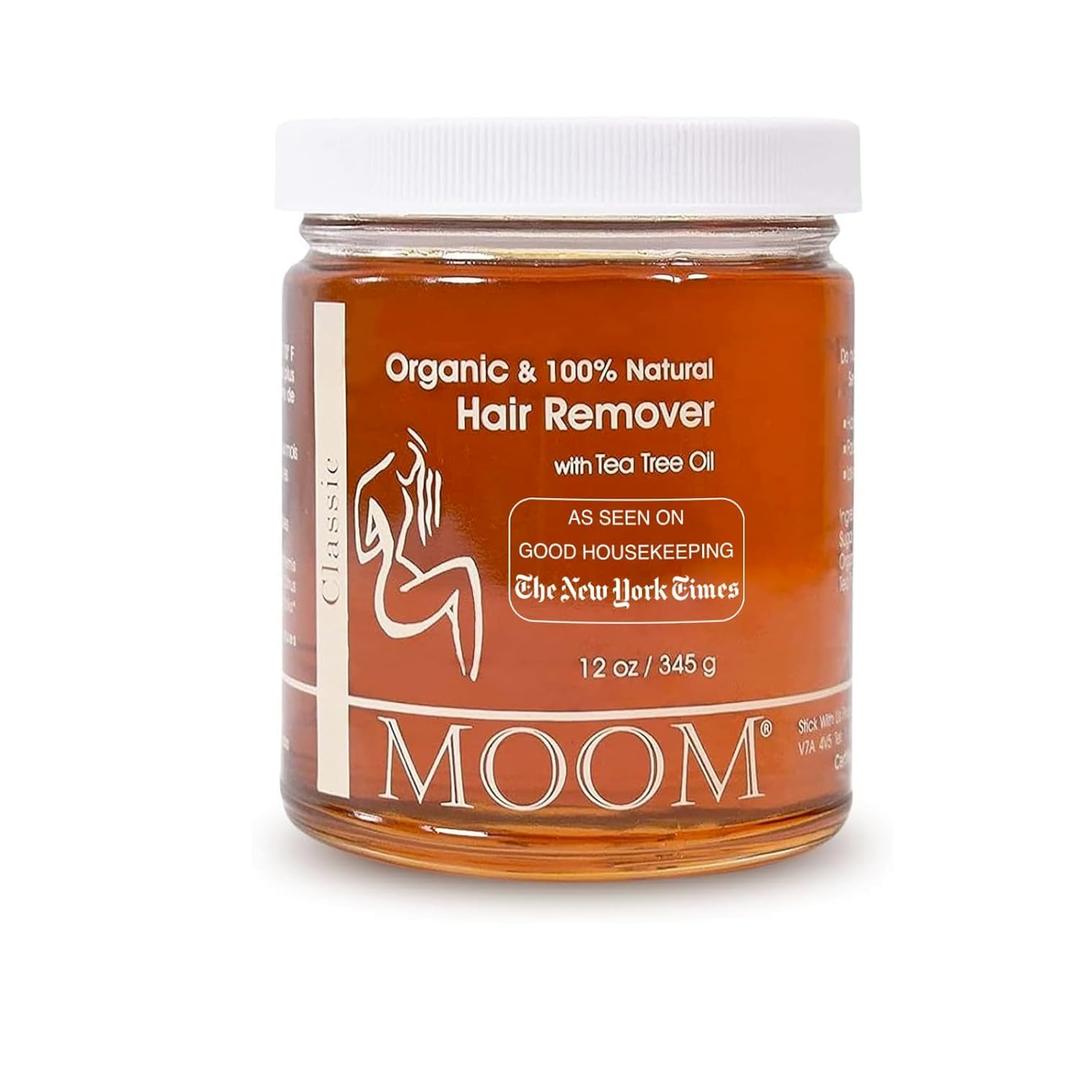 MOOM Organic Sugar Wax with Tea Tree Oil, 12 oz Jar, Hair Removal for Bikini, Brazilian, Face & Legs - Soft Wax for Sensitive Skin, Wax Beads Alternative For Women & Men (Strips & Sticks NOT Included)
