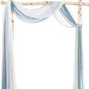 Ling's Moment Wedding Arch Draping Fabric 3 Panels 20Ft Blue Chiffon Fabric,Sheer Hanging Drapes Arrangement for Wedding Ceremony Backdrop Party Swag Home Decor (Dusty Blue & Cool Grey & White)