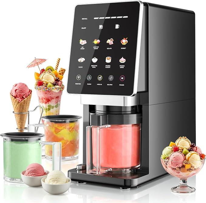 Baotree Ice Cream Maker, 11-in-1 Frozen Treat Yogurt Machine with 3 Pints
Mix-In & Re-Spin for Creamy Texture, Great for High Protein, Low Sugar, Dairy-Free Ice Cream, Gelato, Sorbet & Smoothie Bowls