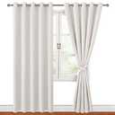 Hiasan Blackout Curtains for Bedroom, 60 x 84 Inches Long - Thermal Insulated & Light Blocking Window Curtains for Living Room/Kids Room, 2 Drape Panels Sewn with Tiebacks, Ivory