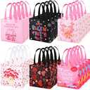 YANGTE 24pc Reusable Valentines Tote Bags with Handles, Non-Woven Gift Bags for Kids Party Favor, Classroom Gift Exchange