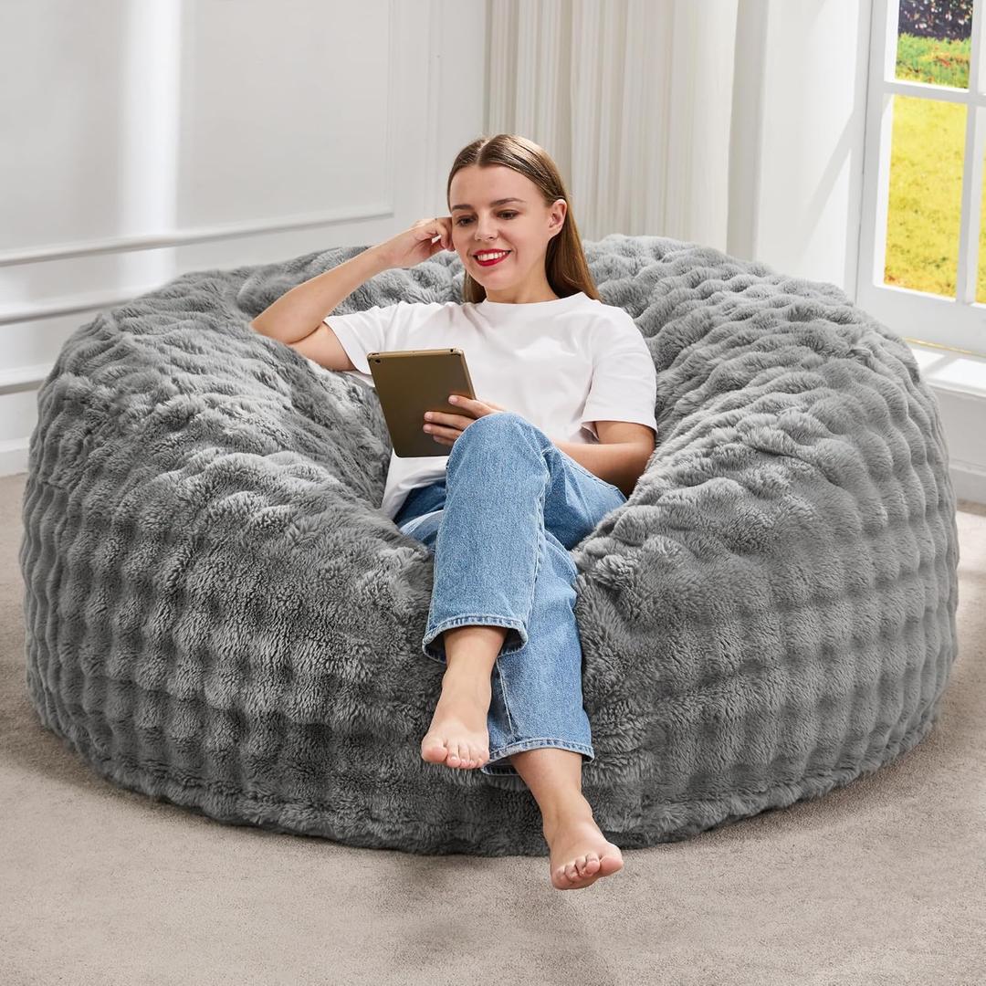 Hobestluk Bean Bag Chairs Beanbag Chair with Filler Adult Bean Bags with Fluffy & Machine Washable Cover, Giant Bean Bag Chairs for Aduts (Grey, 4FT-44" x 44" x 24")