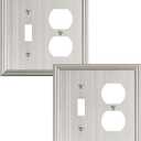 2-Pack Combo Toggle/Duplex Light Switch Cover Plate, Brushed Nickel Wall Outlet Cover Plate, Decorative Wall Receptacle Cover for Electrical Outlets, Light Switch, Durable Solid Zinc Alloy