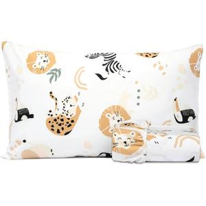 Salt Earth 100% Cotton 210TC Kids Bedsheet, Twin Fitted Sheet, Toddler Bed, 2 Piece Bedding Set- 1 Fitted Sheet and 1 Pillowcase, Themed Toddler Bed Sheets, Cute Sheets for Kids Bed (Jungle)