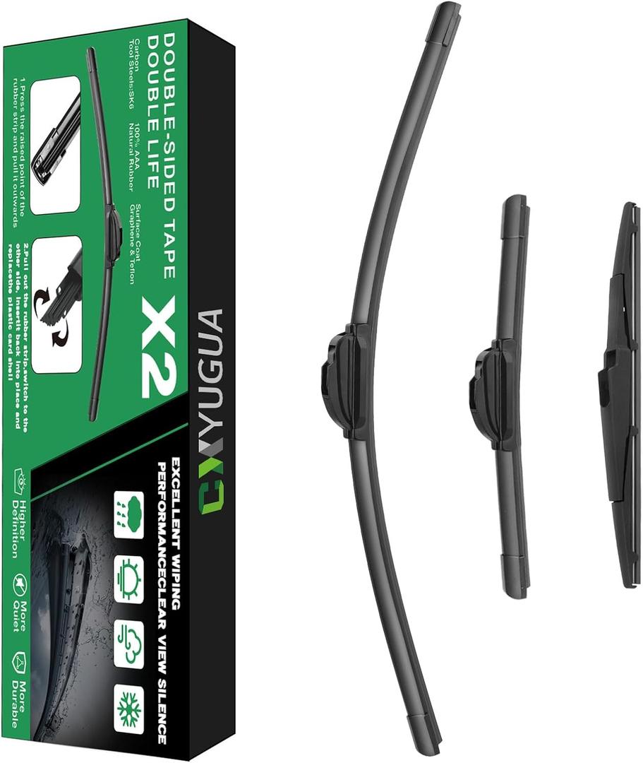 Double Sided Rubber Strips windshield wipers, Replace for 2013-2018 Santa Fe/2013-2019 Santa Fe XL,Wiper Blades Replacement-26"/14"/13" (Set of 3) U/J HOOK,Will Last 2x As Long