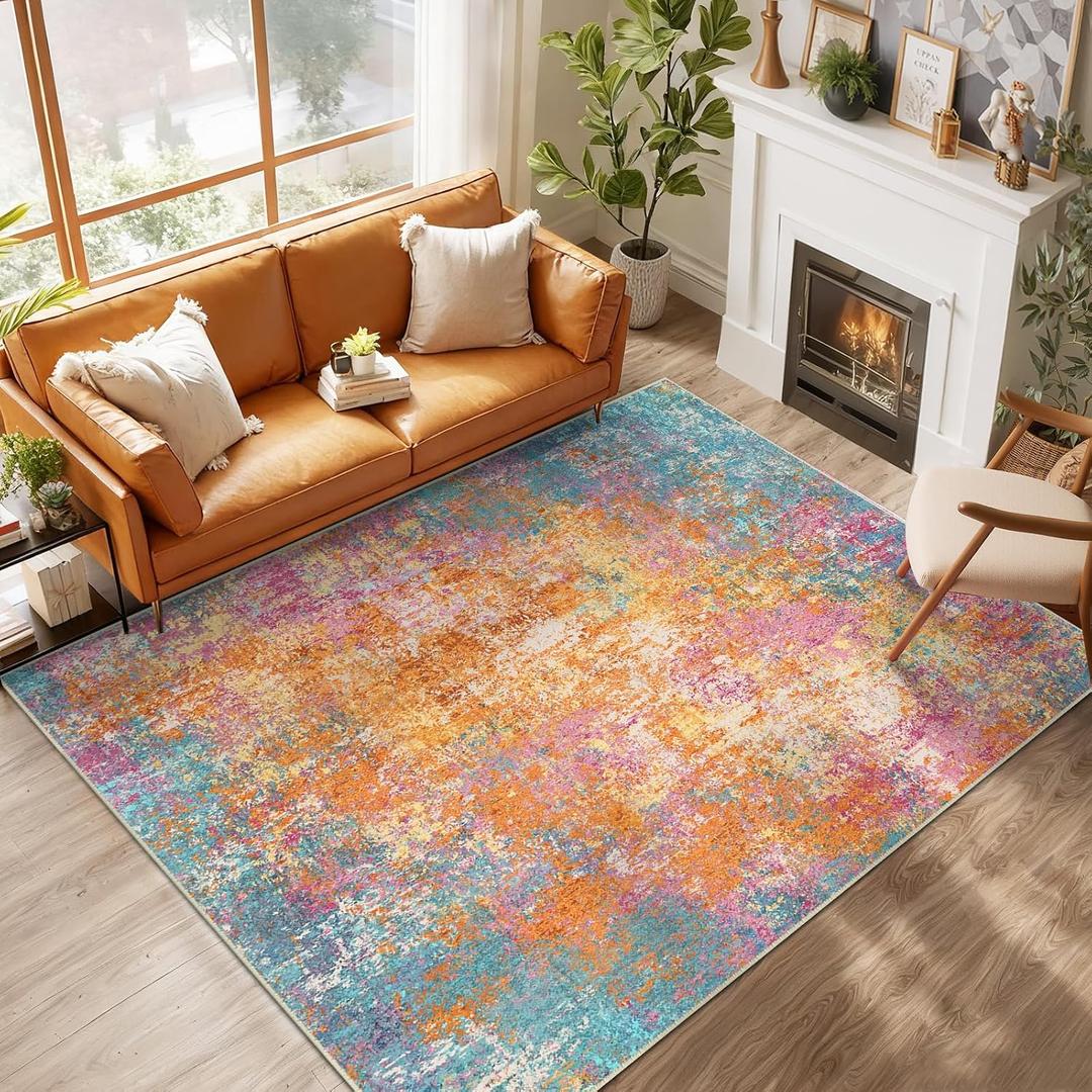 RELEANY Washable 8'x10' Abstract Area Rug for Living Room Starlight