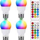 ILC RGB LED Color Changing Light Bulb, 40W Equivalent, 450LM, 2700K Warm White 5W E26 Screw Base RGBW, Flood Light Bulb- 12 Color Choices - Timing Infrared Remote Control (4 Pack)