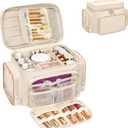 Large Makeup Bag, Portable Travel Makeup Bag Organizer for Women Girls with Makeup Brush Compartment & Two Side Pockets, Cosmetic Travel Bag Vertical Storage Toiletry - White (MEDIUM)