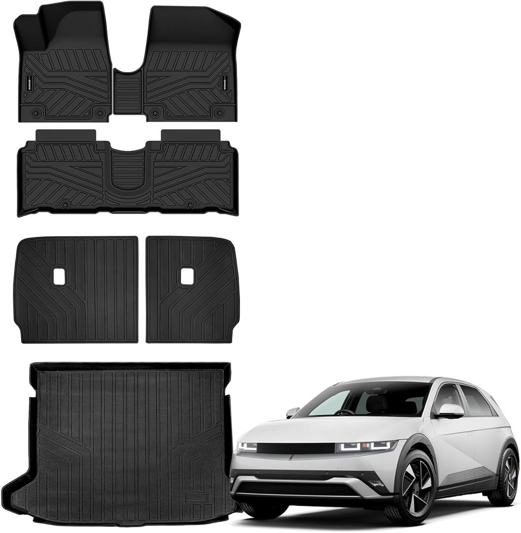 Auxko All Weather Floor Mats Cargo Mat with Backrest Mat for Hyundai Ioniq 5 (Unmovable Center Console, Not for Limited) 2022-2024 TPE Liners Accessories Guard Odorless Anti-Slip Floor Trunk Liners