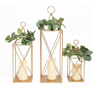 HPC Decor Tall Metal Lantern Decor Set of 3-24" 19" 13" Elegant Decorative Lanterns with Garlands-Modern Gold Candle Lanterns for Garden Porch Decor,Indoor/Outdoor for Wedding Dcor,Party,Home Decor.