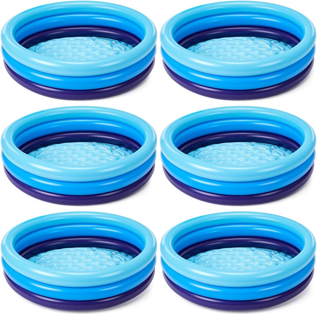 VioraWhite 6 Pack Inflatable Kiddie Pool for Toddlers 34"x10" Blue Blow up Kids Swimming Pool Small 3 Rings Round Baby Pools for Indoor Outdoor Water Game Play Center