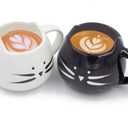 Cute Cat Coffee Mug Set - Lovely Ceramic Cat Tea Mug Cup Gift Set for Women and Girls (12 oz, Black & White)
